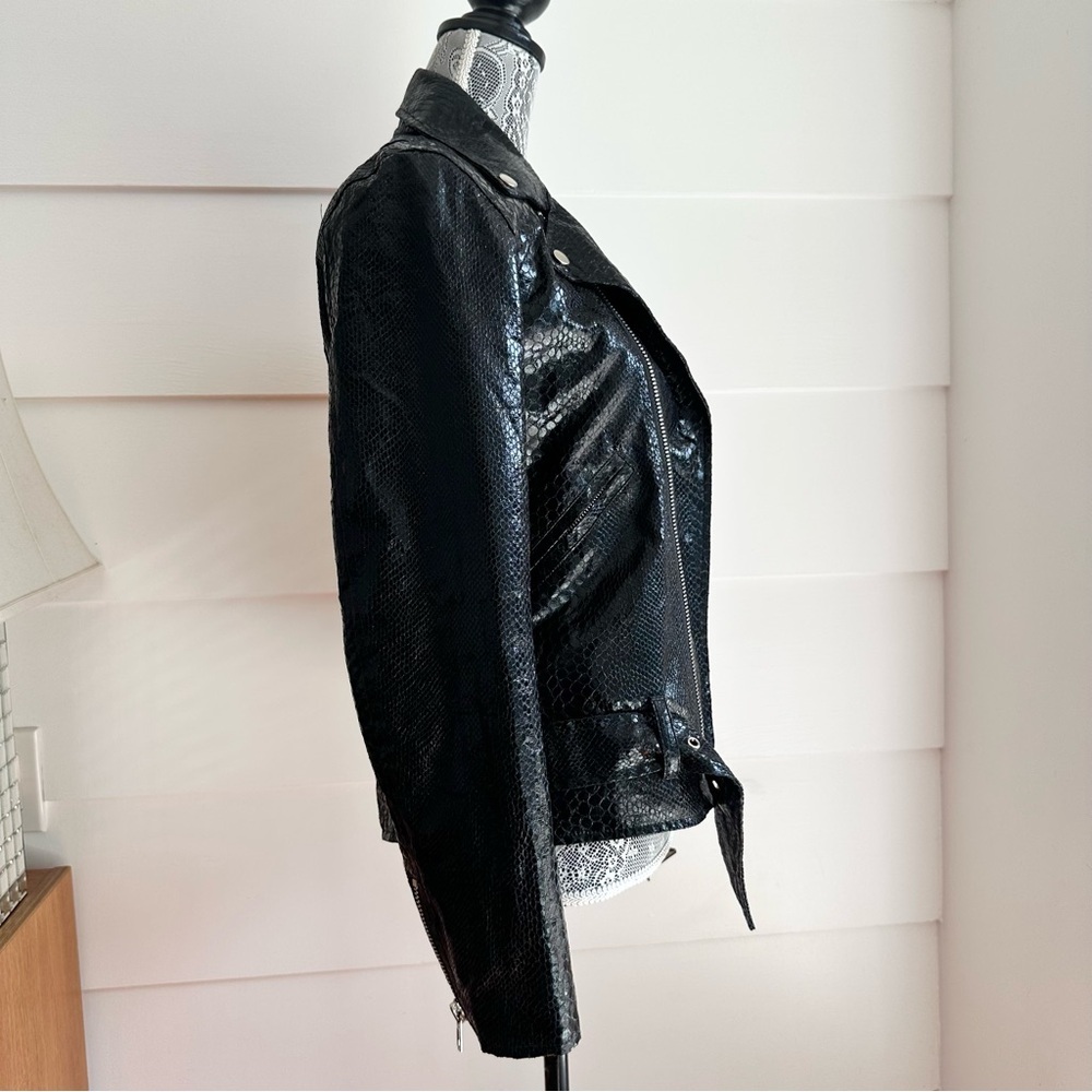 Black Snake Python Embossed Biker Jacket Size M M… - image 5
